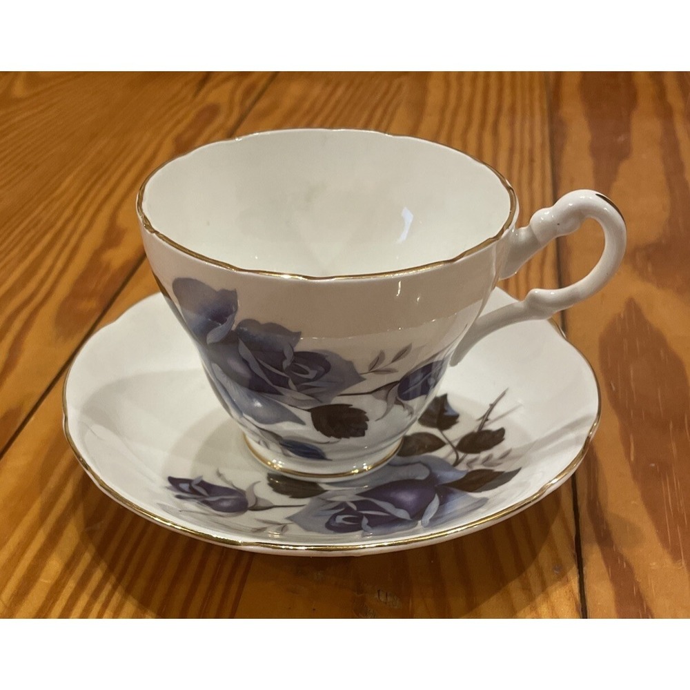 Vintage 1960's Royal Ascot Bone China Blue Roses Tea Cup & Saucer, England
